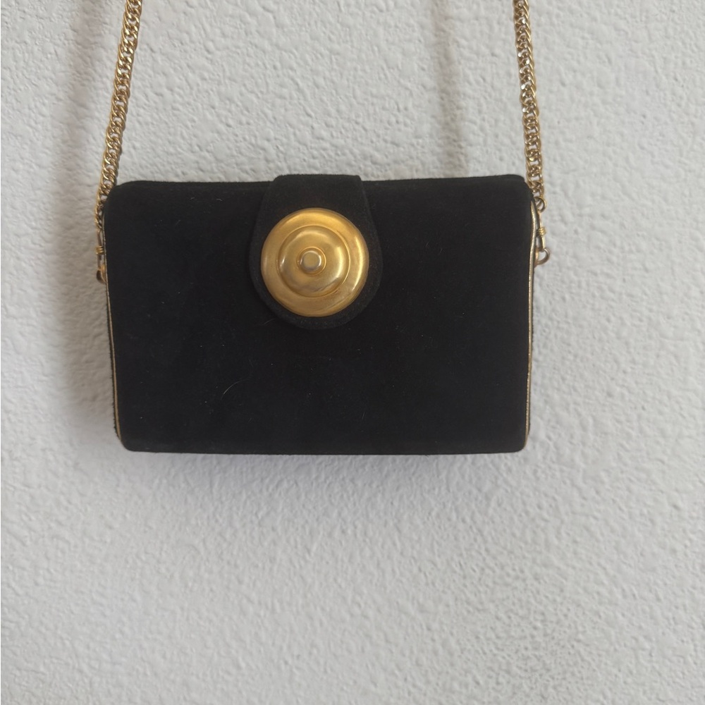 Albert Nipon Black and Gold Crossbody Bag with Chain